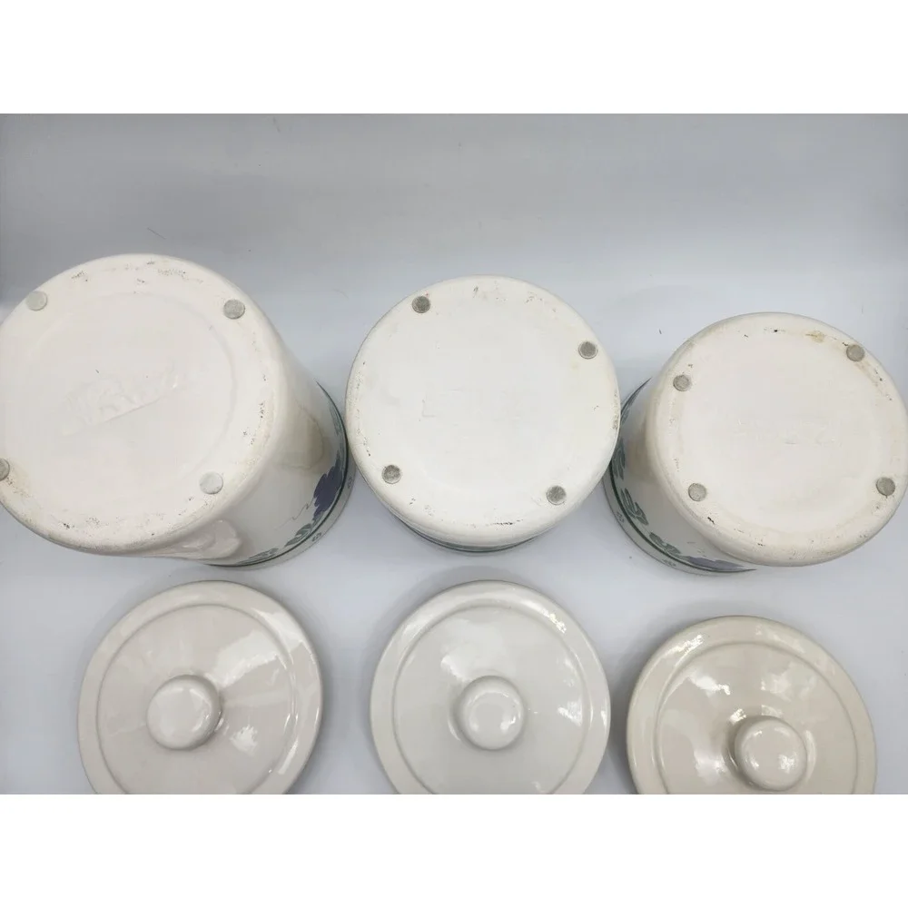 3 Large Heavy Grapes Vines Santa Ana CROCK SHOP Rubber Seal Canisters EXC JARS